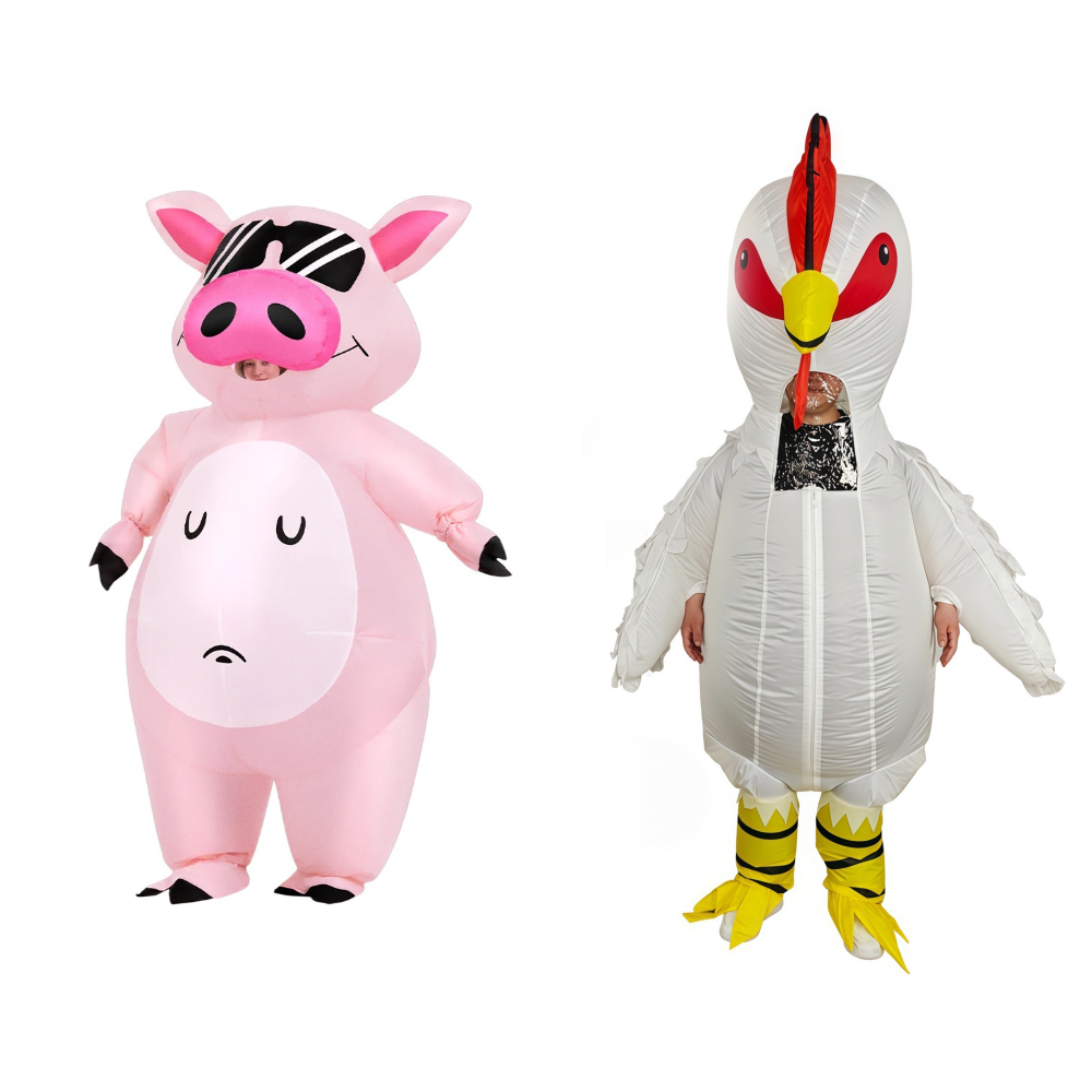 Halloween Costume Adult - Надувной костюм поросенка из мультфильма, розовый