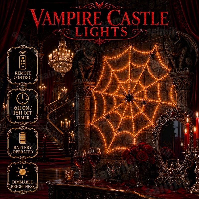 Halloween Led String Lights Orange - Светодиодная гирлянда в виде паутины на