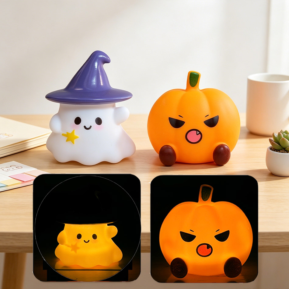 Halloween Pumpkin Decor Led - Силиконовый ночник Kawaii в виде ведьмы,